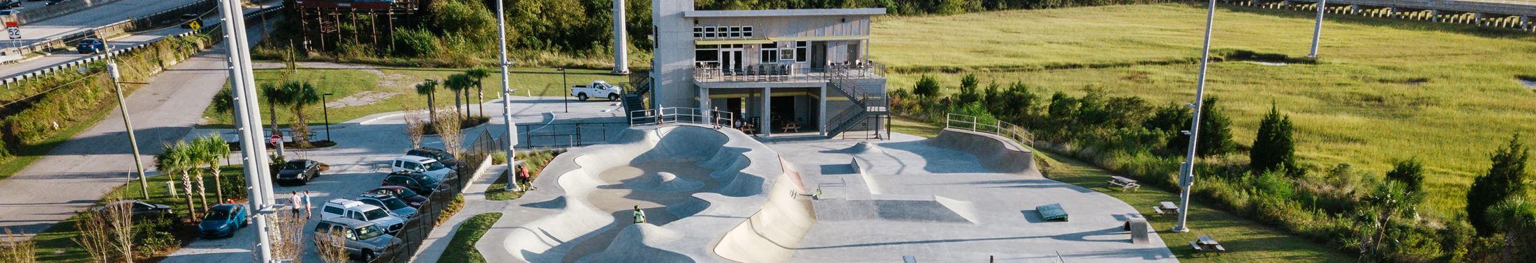 View of the skate ramps at SK8 Charleston