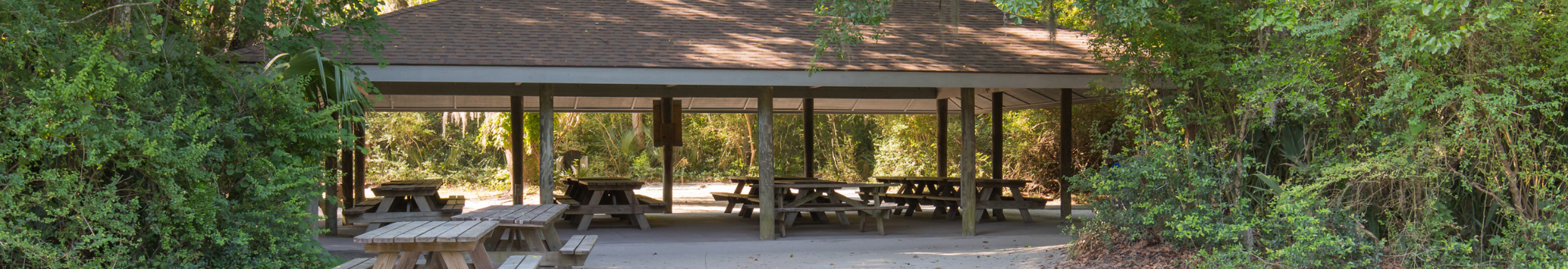 View of a covered shelter at Palmetto Islands County Park