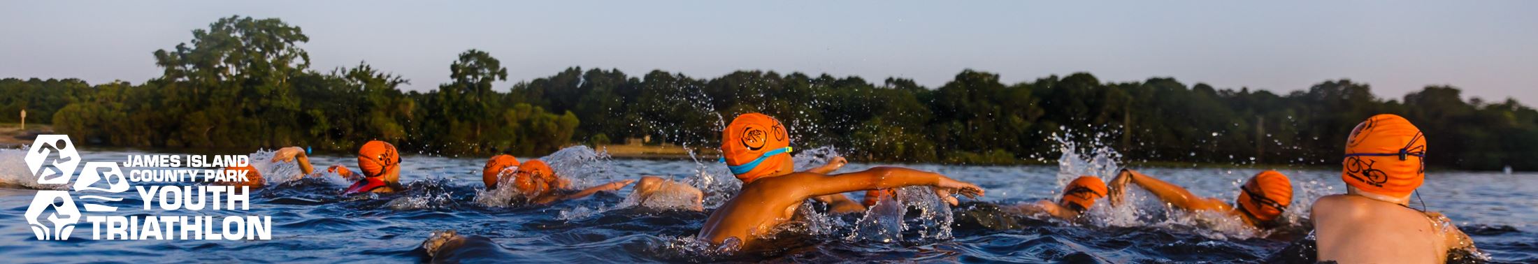 Kids swimming with the Youth Triathlon logo overlaid