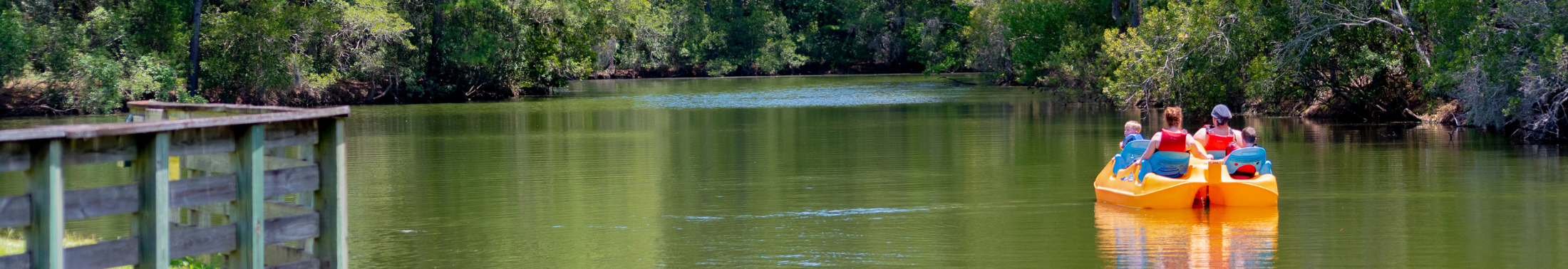 Family riding pedal boats at James Island County Park