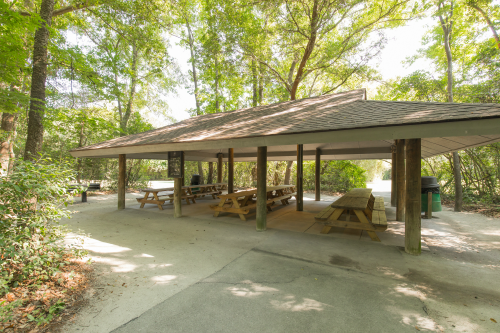 Exterior of the Tall Pine Shelter at Palmetto Islands County Park