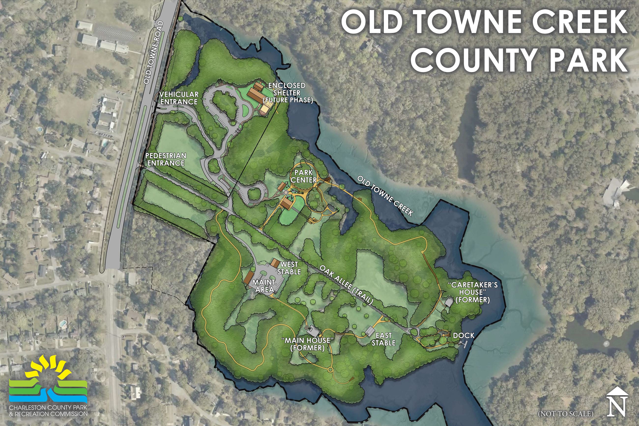 Birds-eye view of the master plan for Old Towne Creek County Park