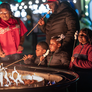 A family roasting marshmallows